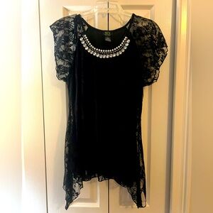 Black lace and pearl shirt